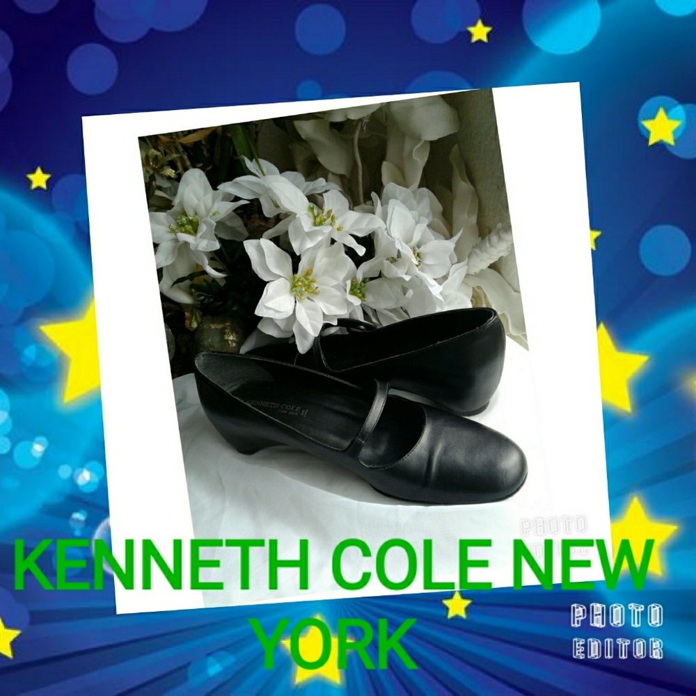 KENNETH COLE NEW YORK BLACK LEATHER MARY JANES